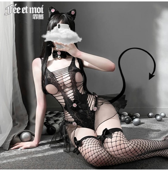 FEE ET MOI Sexy Little Wild Cat Suspender Dresses (Black)